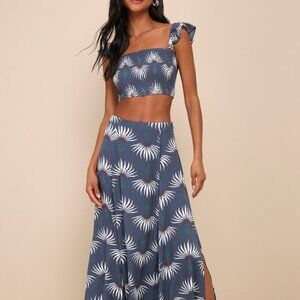 Lulus Trancoso Dusty Blue Floral Print Two-piece Maxi Dress - Size XXS